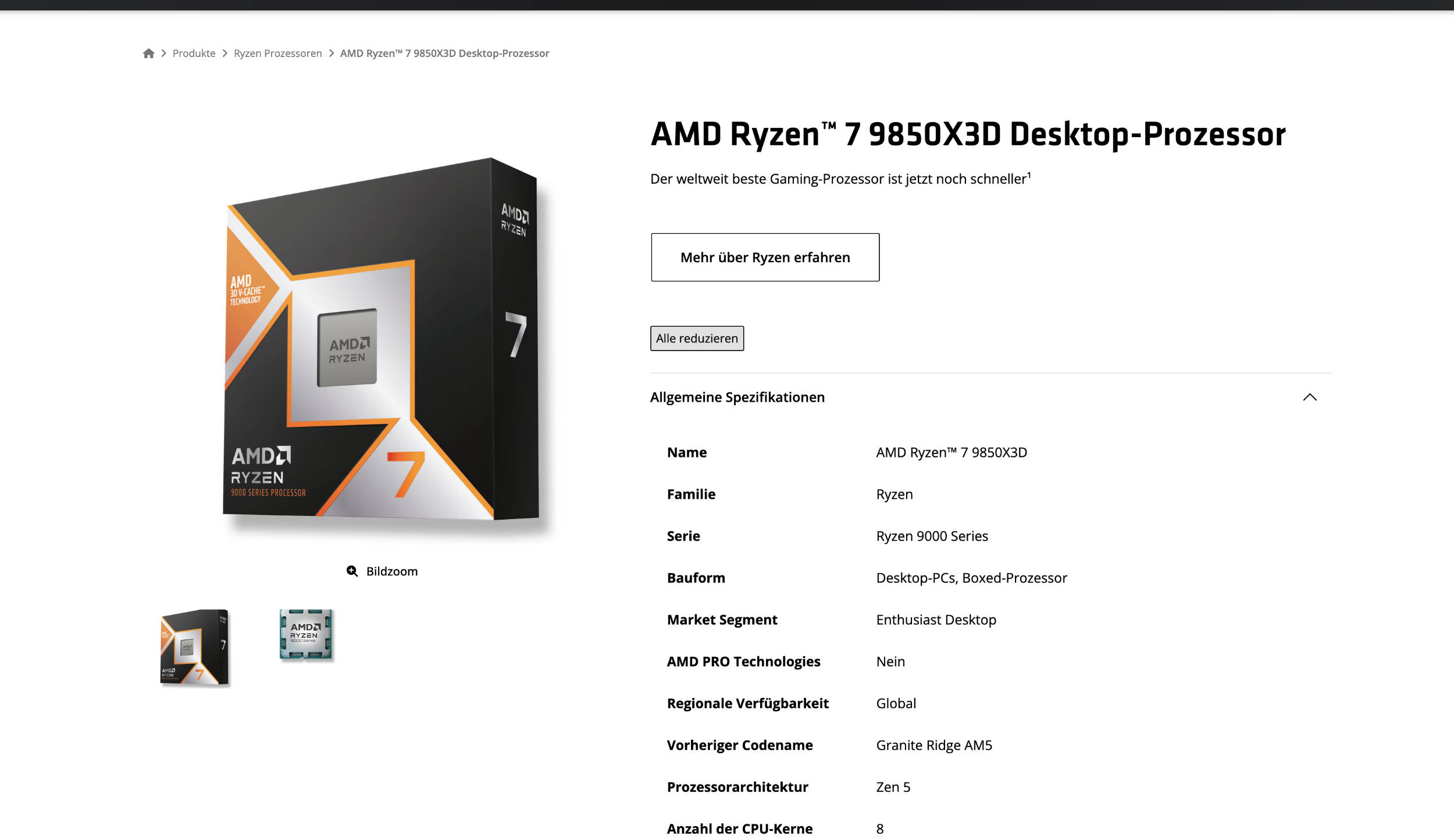 AMD Ryzen 7 9850X3  Bild © AMD