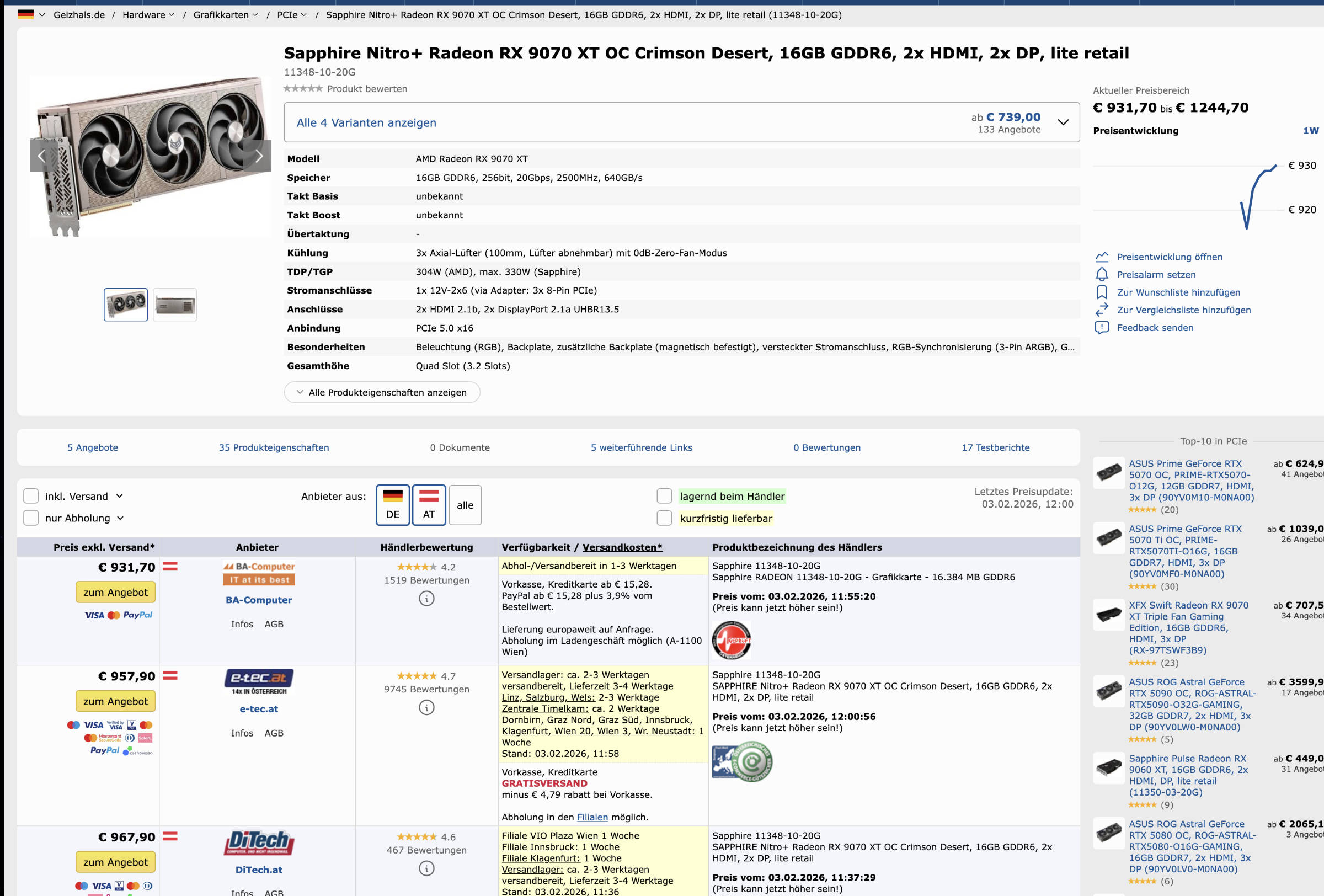 Sapphire NITRO Radeon RX 9070 XT Crimson Desert Edition gelistet