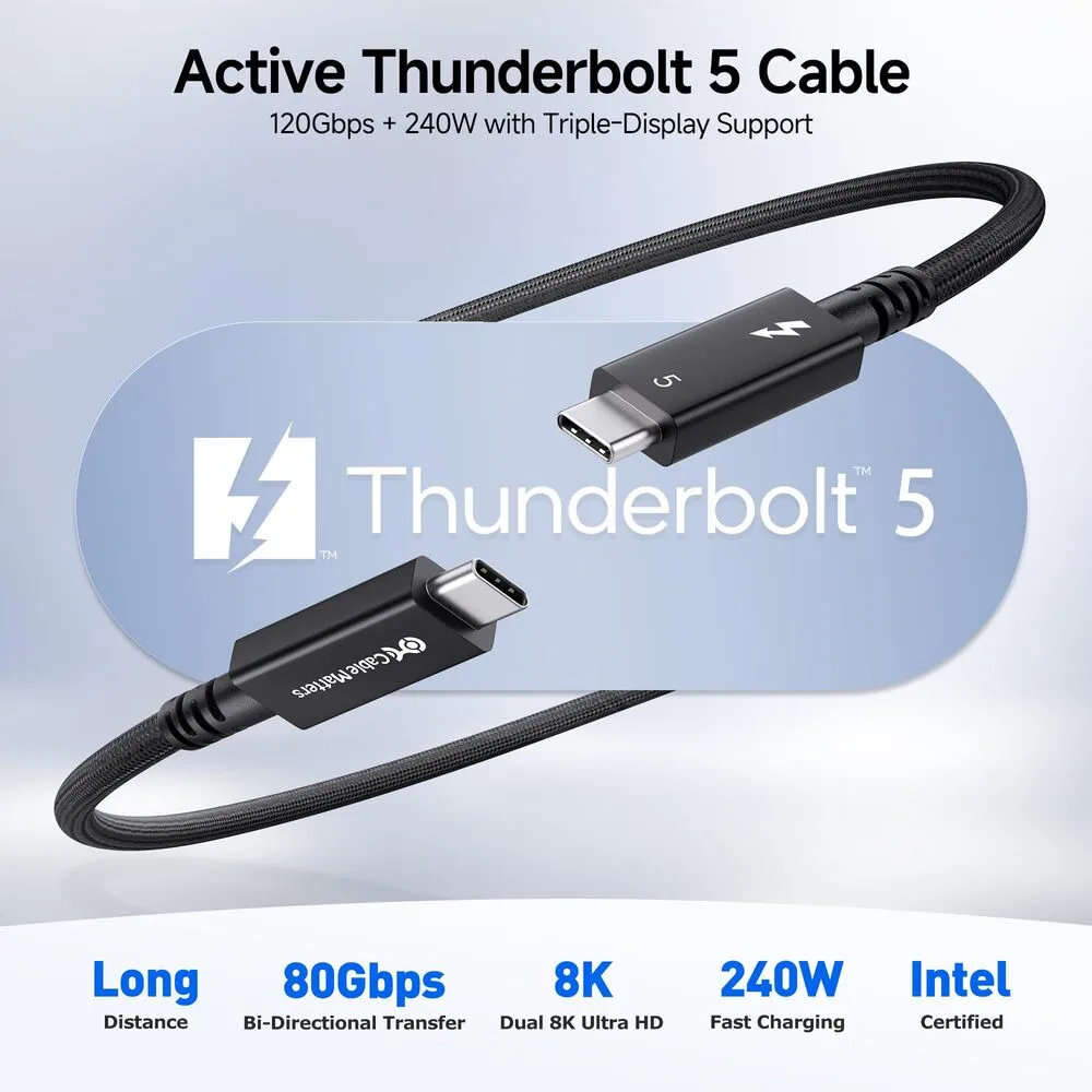 Thunderbolt 5 Kabel: 2 Meter langes aktives Kabel von Cable Matter