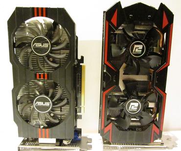 PowerColor AMD Radeon R9 285 Turbo Duo OC & ASUS Nvidia GeForce GTX 750ti OC (Front Ansicht)