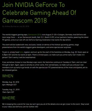 Nvidia Geforce Event Gamescom 2018