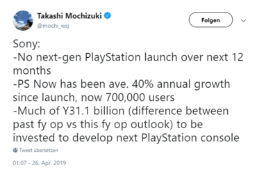 PlayStation 5 nicht vor Mai 2020 Tweet