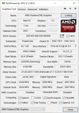 PowerColor Radeon RX 6600 XT GPUz