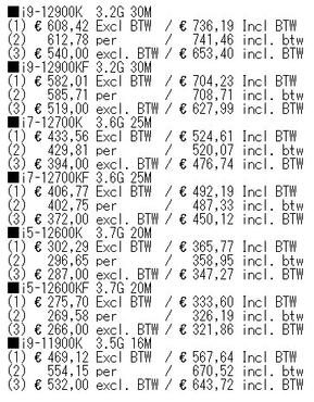 Alder Lake-S CPU Preise