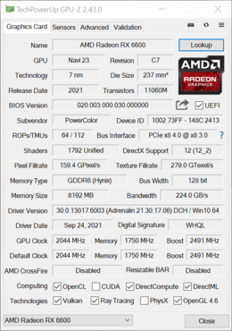 PowerColor Radeon RX 6600 Hellhound GPUz