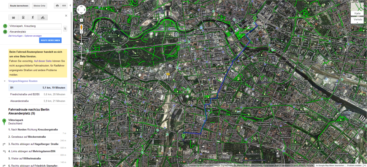 google maps fahrrad route nicht angezeigt
