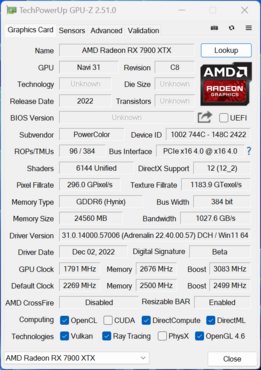 PowerColor Radeon RX 7900 XTX RedDevil GPU-z