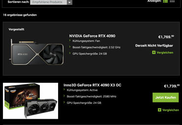 NVIDIA GeForce RTX 4090 Preise - Preissenkung 2023