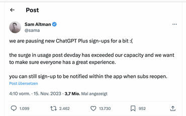 ChatGPT Plus-Abos für Neukunden vorerst nicht möglich