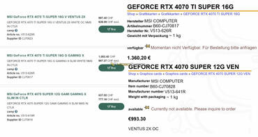 MSI GEFORCE RTX 40 SUPER Preise