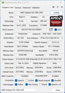 PowerColor Radeon RX 7900 GRE Hellhound GPUz