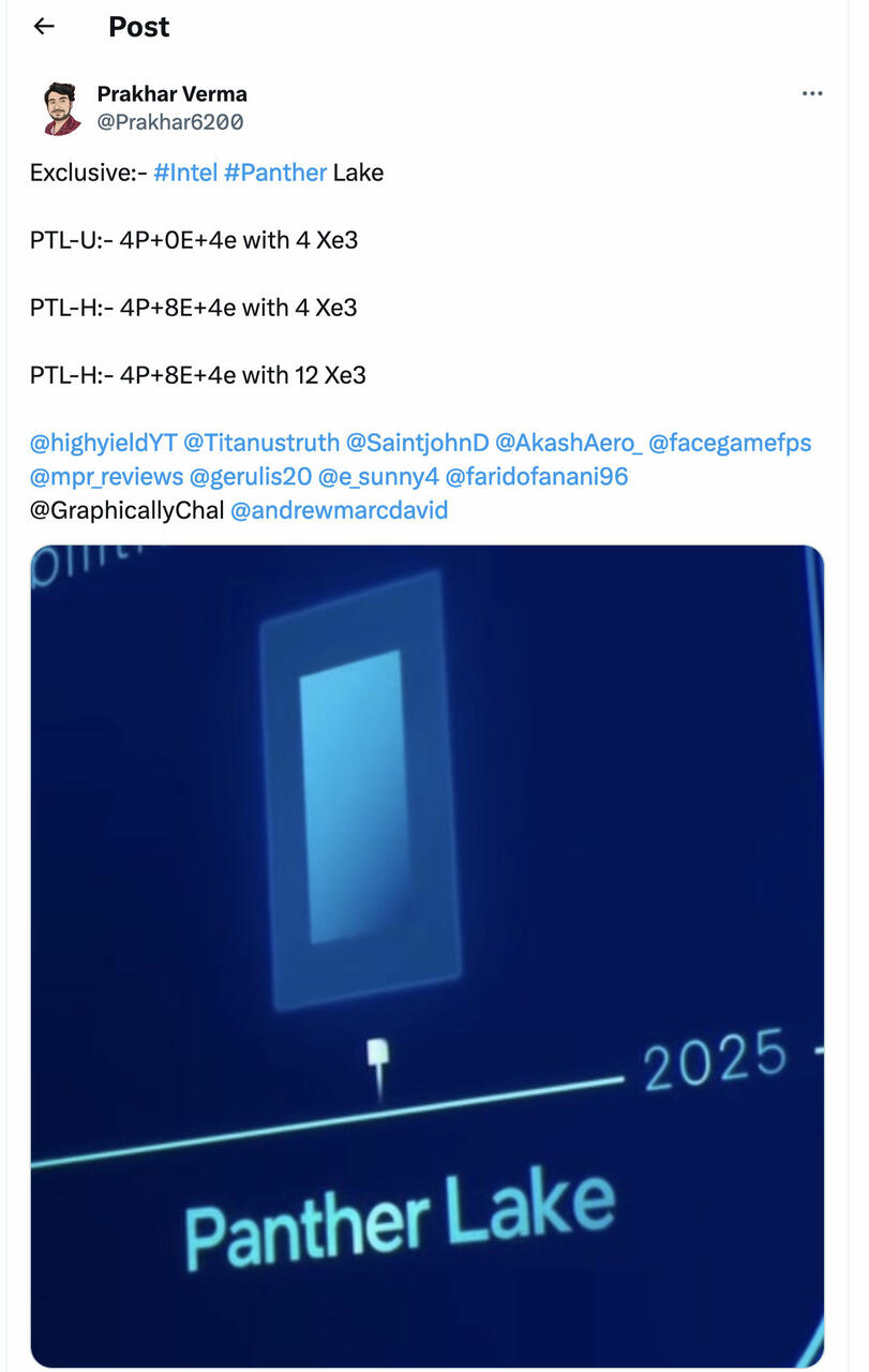 Intel Panther Lake Leak  Bild © @Prakhar6200 auf X