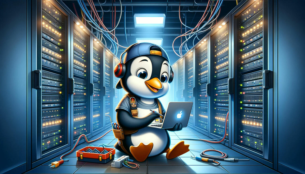 Pinguin working on Servers