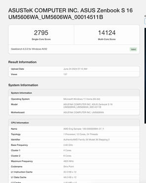 ASUS Zenbook S 16  Benchmark