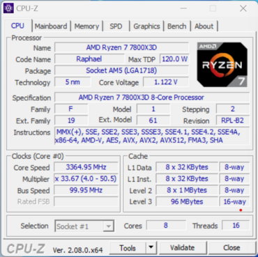 AMD Ryzen 7 7800X3D CPUz