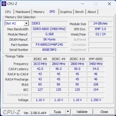 G.Skill Trident Z5 RGB 48GB, DDR5-6800 CPUz Intel-Plattform