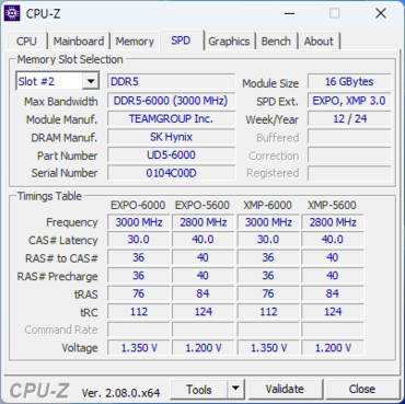 TeamGroup T-Force DELTA RGB weiß 32GB, DDR5-6000, CL30-36-36-76 CPUz