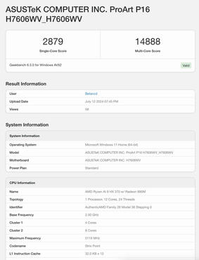 ASUS ProArt P16 mit Ryzen AI 9 HX 370 Benchmarks