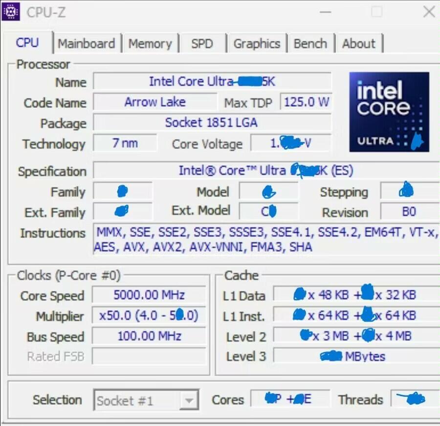 Intel Core Ultra 9 285K Arrow Lake-S: CPU-Z Leak 