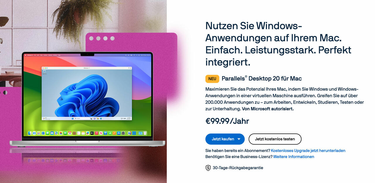 Parallels Desktop 20 für Mac    Bild © Parallels