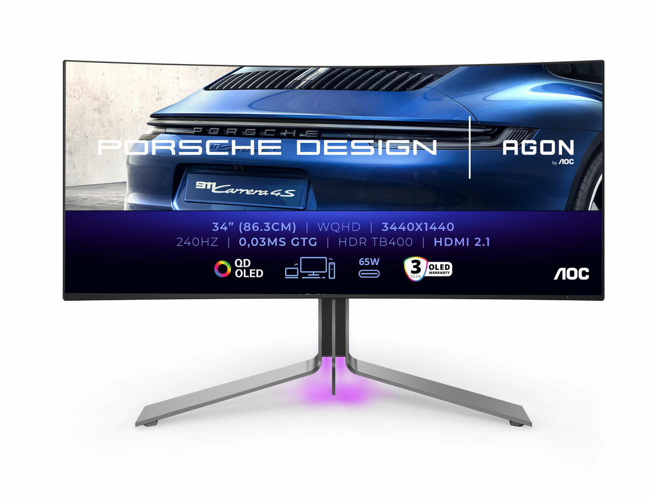 Porsche Design AOC AGON PRO PD34: 34-inch QD OLED Gaming Monitor Designed for €1,309