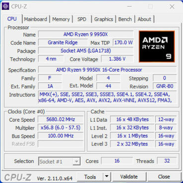 AMD Ryzen 9 9950X CPUz