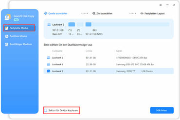 SSD als Quellplatte wählen