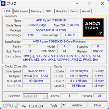 AMD Ryzen 7 9800X3D CPUz