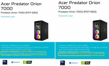 ACER GeForce RTX 5090 und GeForce RTX 5080 Leak