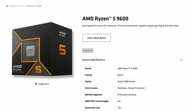 AMD Ryzen 5 9600 Prozessor mit 65W TDP vorgestellt