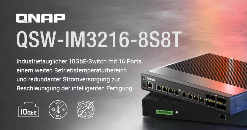 QNAP QSW-IM3216-8S8T: 16-Port 10GbE Industrial Switch mit L2-Management vorgestellt