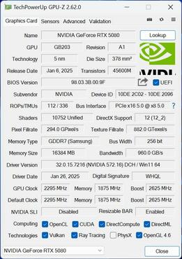 KFA2 GeForce RTX 5080 1Click OC GPUz