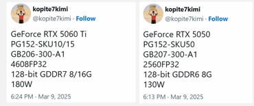 GeForce RTX 5060 Ti und RTX 5050 Spezifikationen