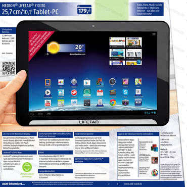 Aldi -Tablet: 10-Zöller Medion Lifetab E10310  für 179  Euro 