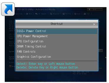 UEFI Funktionen Shortcuts